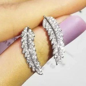 NEW DIAMOND 925 STERLING SILVER LEAF EARRINGS